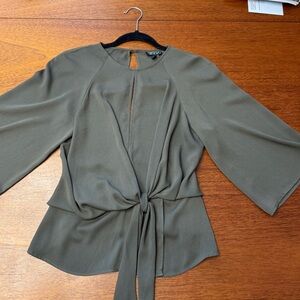 Topshop Olive Tie-Front Blouse